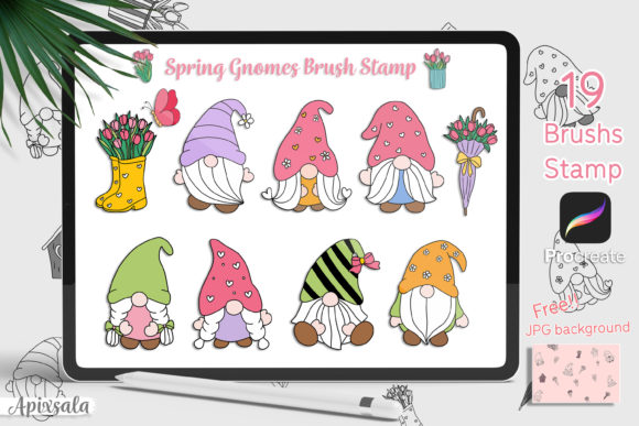 Download Spring Gnomes Brush Stamp for Procreate - Brush stamp Collection