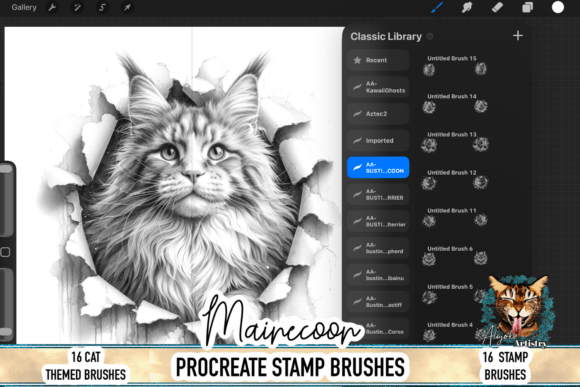 Download Maine Coon Cat Procreate Brush Stamps - Brush stamp Collection