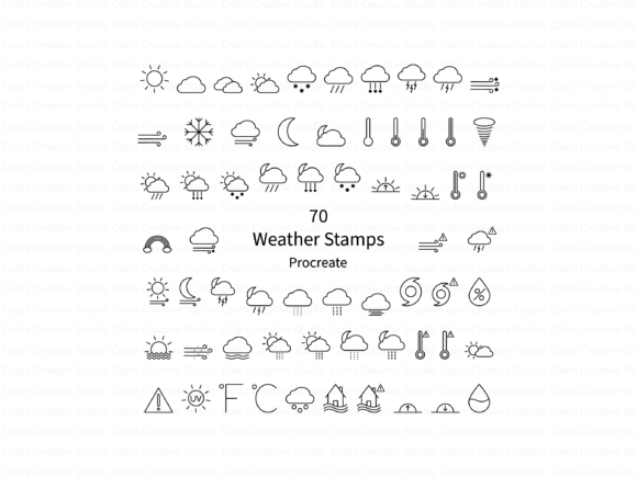 Download 70 Weather Symbol Procreate Brush Stamps - Brush stamp Collection