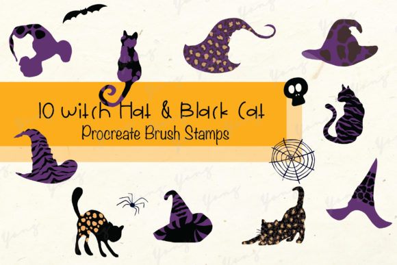 Download Procreate Brush Stamp Halloween Hat&amp;Cat - Brush stamp Collection