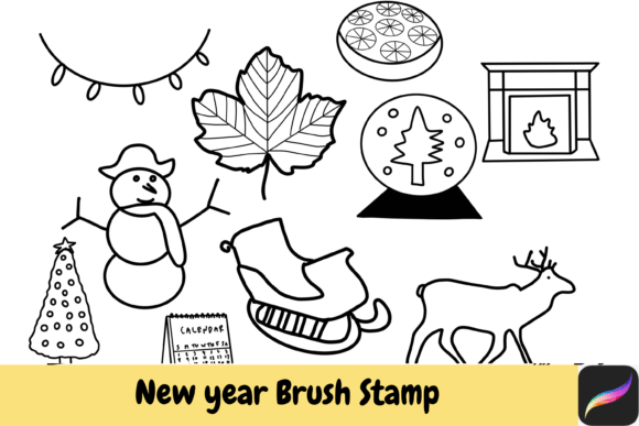 Download New Year Brush Stamps Procreate IPAD - Brush stamp Collection