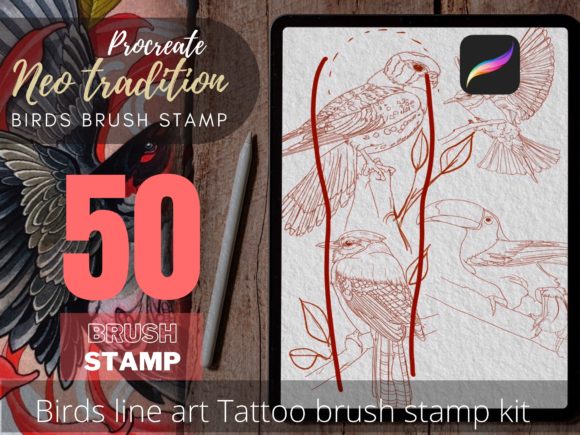Download Bird Tattoo Stencil Line Art Brush Stamp - Brush stamp Collection