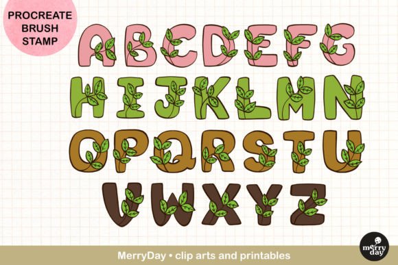 Download ABC Procreate Brush Stamp  Leaves Design - Brush stamp Collection